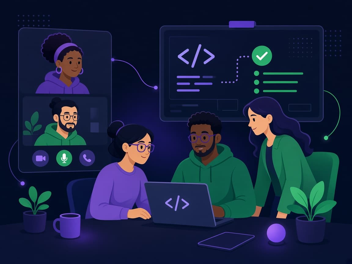 Illustration of a Boltiva team collaborating on software projects