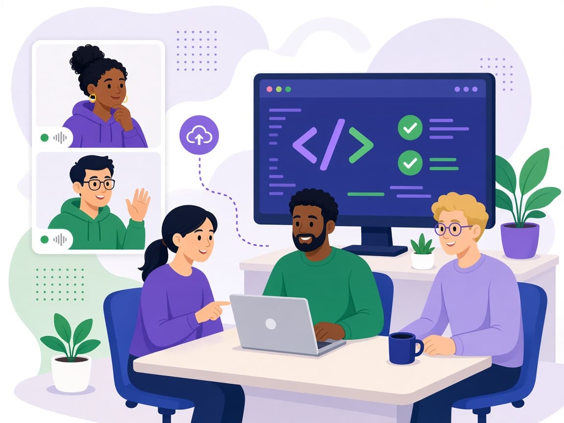 Illustration of a Boltiva team collaborating on software projects